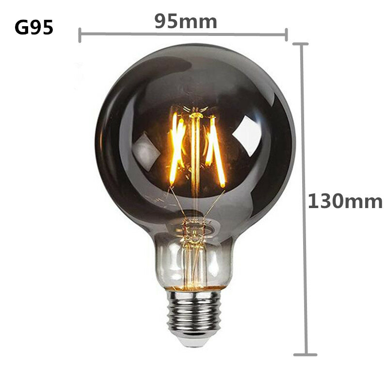 Dimmable LED GSpiral lâmpada do filamento, cinza esfumaçado, Vintage retro, luz decorativa, lâmpada de Edison, E27, 220V, 110V, 4W, ST64, G95, G125, 2700K
