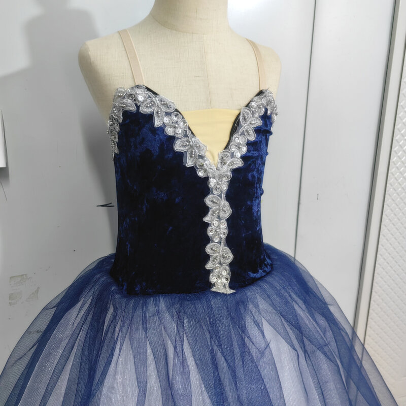 Голубая балетная юбка-пачка, костюмы для выступлений, длинное романтическое платье принцессы для танцев и тренировок