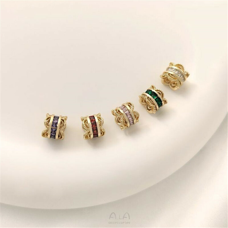 Soporte de flores de doble cara de encaje de circón con incrustaciones de oro de 14K, cuentas de perlas de cadena DIY, accesorios de joyería hechos a mano