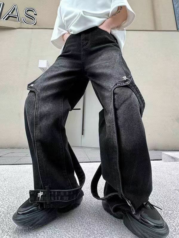 Pantalones vaqueros sueltos de pierna recta para hombres y mujeres, pantalones casuales de pierna ancha personalizados, hip-hop, moda americana, high street, y2k
