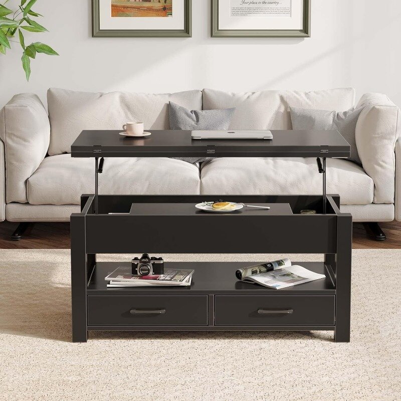 Coffee Table Lift Top, Multi-Function Convertible Coffee Table with Drawers and Hidden Compartment, Coffee Table Converts