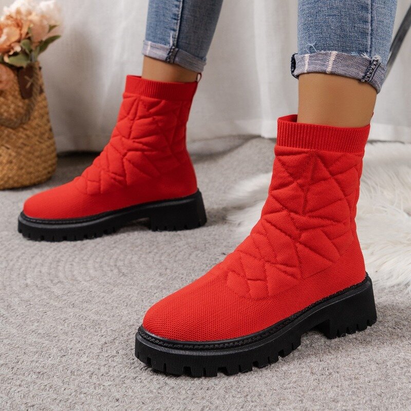 Luxury Brand 2024 New Women Thick-soled Thick-heeled Warm Boots Women's Towel Cotton Boots Motorcycle Boots 36-43