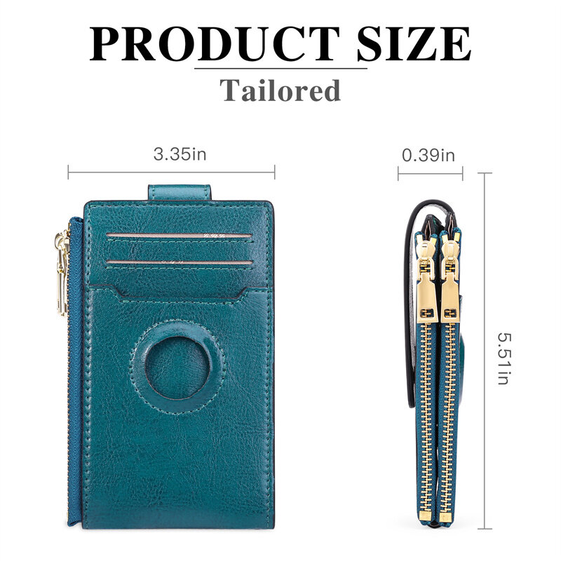 Customized Name Logo Card Holder Retro Men Woman Leather Zipper Hasp Wallet RFID Apple Airtag Purse Two Layer Cowhide Money Bags