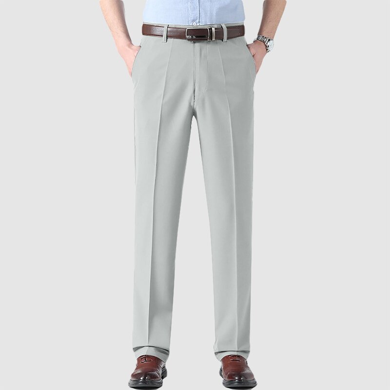 2024กางเกงผู้ชายขาตรงบางใส่ลำลองสไตล์คลาสสิกกางเกงธุรกิจแฟชั่นผ้ายืดสำหรับฤดูร้อน