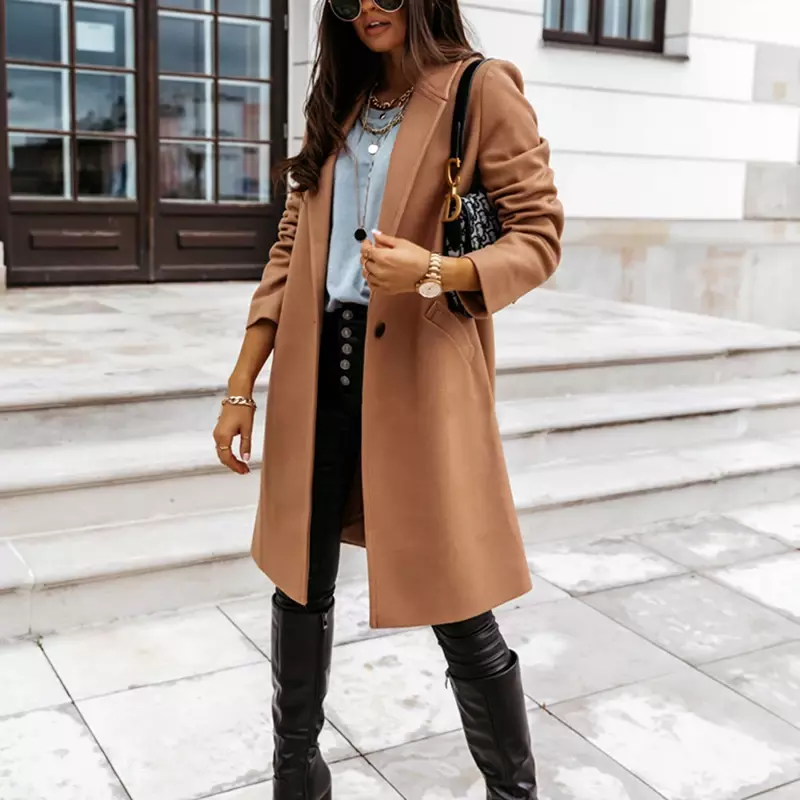 Женское длинное шерстяное пальто, элегантное офисное пальто оверсайз, качественное шерстяное пальто с длинным рукавом, новая модная ветровка, зима 2022