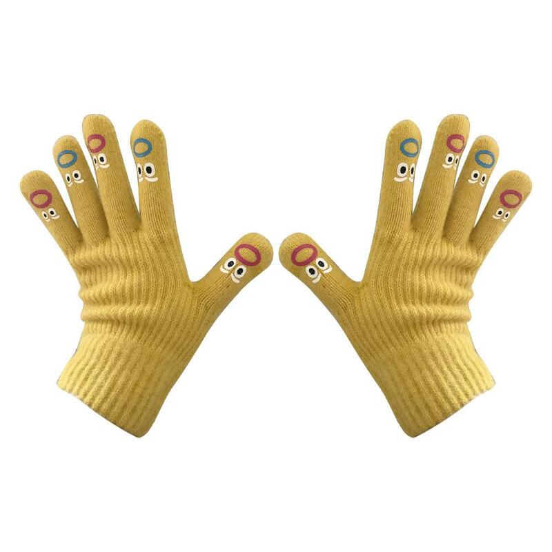 Women's Funny Facial Expression Knitted Gloves Full Expression Soft Glove Gloves Finger Mittens Y2K Cartoon Driving Crochet A9E3
