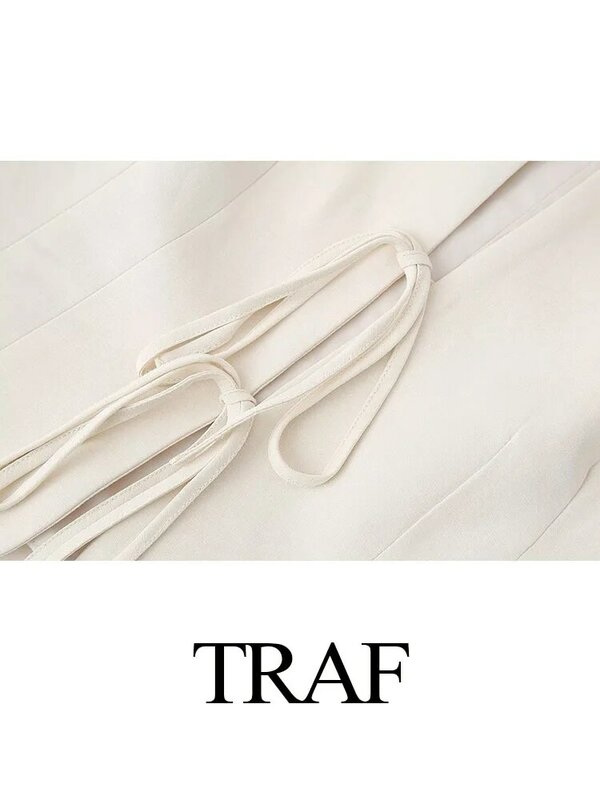 TRAF 2024 여성용 솔리드 O넥 상의, 민소매 할로우 아웃 레이스업 장식, 여성 스트리트웨어 조끼, 새로운 패션, 여름