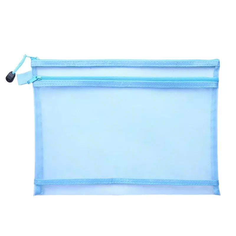 A4 A5 A6 Portable Double-layer Mesh Zipper File Bag Transparent  Student Paper Data Storage Bag Office Files Stationery