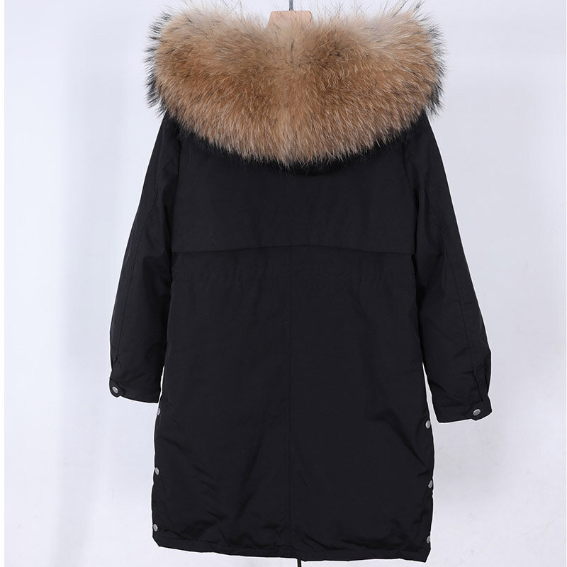 Maomaokong-Chaqueta de plumón de piel 2022 Real para mujer, abrigo largo, prendas de vestir cálidas, cuello de piel grande, ropa femenina de lujo, Parkas, chaqueta acolchada