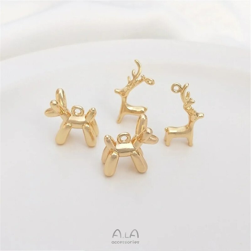 Paket emas 14K anjing balon lucu rusa kecil liontin buatan tangan liontin DIY asli perhiasan gelang aksesoris C367