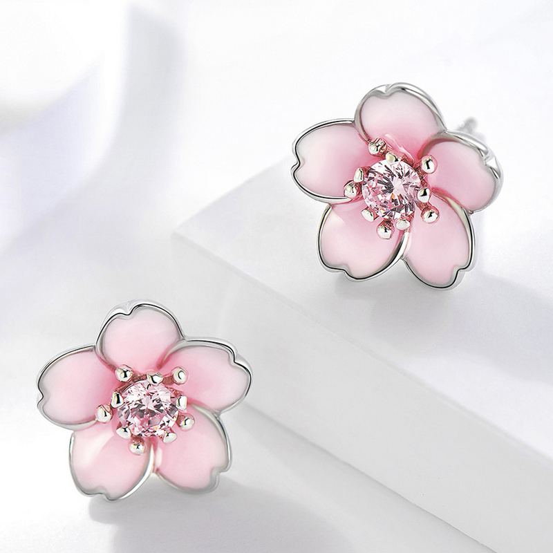1 Pair S925 Sterling Silver Earrings Fashion Pink Earrings Gift Simple Eardrop Jewelry(Pink)