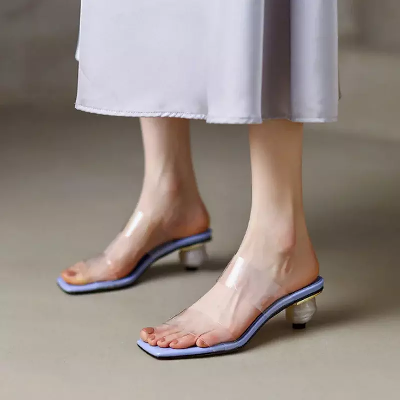 Gut aussehende einfache Damen Sandalen neue transparente PVC Open Toe dicke Fersen Sandalen weibliche Sommer High Heel Slipper Mujer Sapato