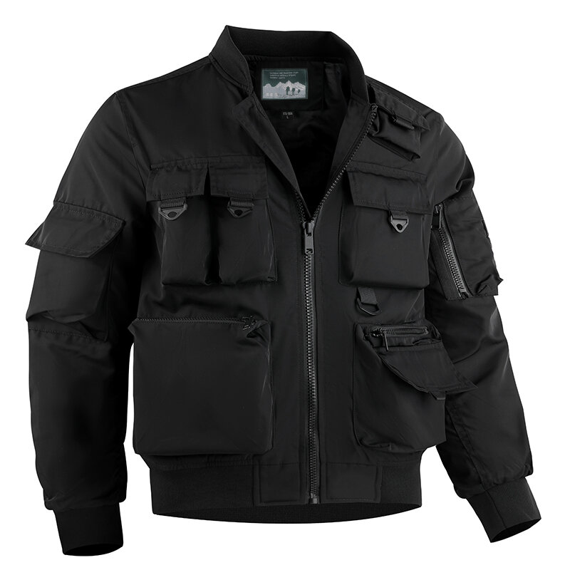 Men's Jacket Spring Autumn Solid Color Fashion Baseball Jackets Male Outerdoor Bomber  Coats Multi-pocket Cargo Zipper Outwear
