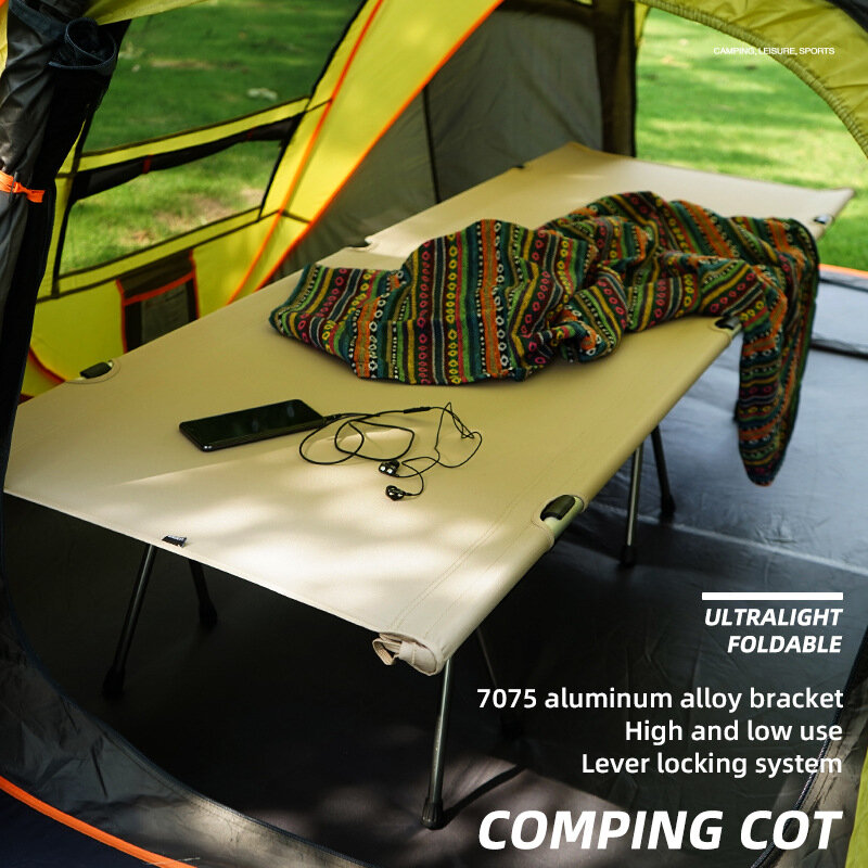 Outdoor Camping Bed Heightened Portable Picnic Camping Hiking High-low Dual-use Cot Self-driving Tour Single Luncch Break Bed
