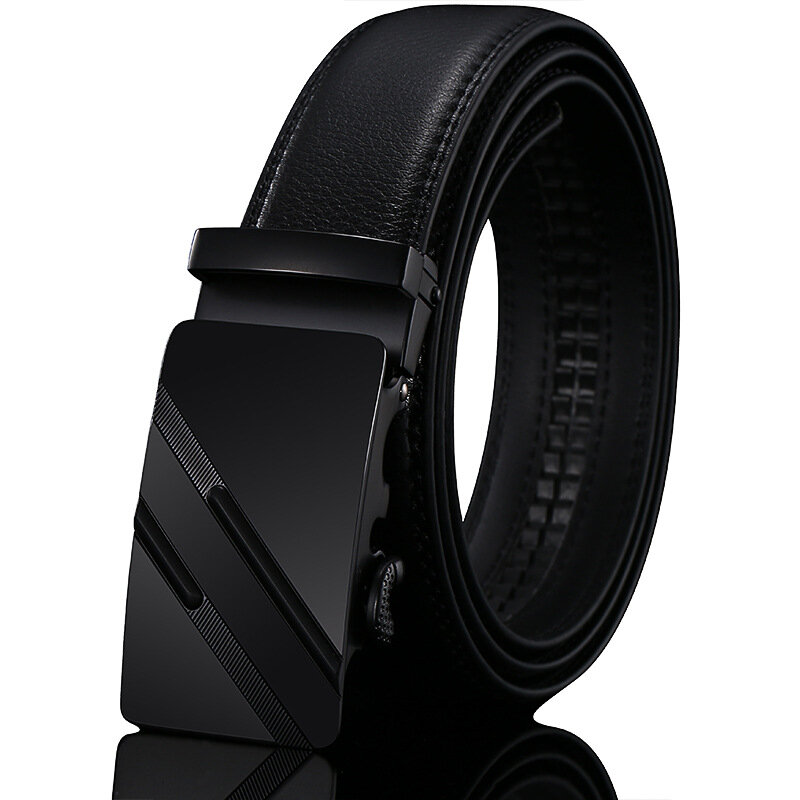 Мужской черный кожаный ремень с асимметричной автоматической пряжкой, 3,5 см