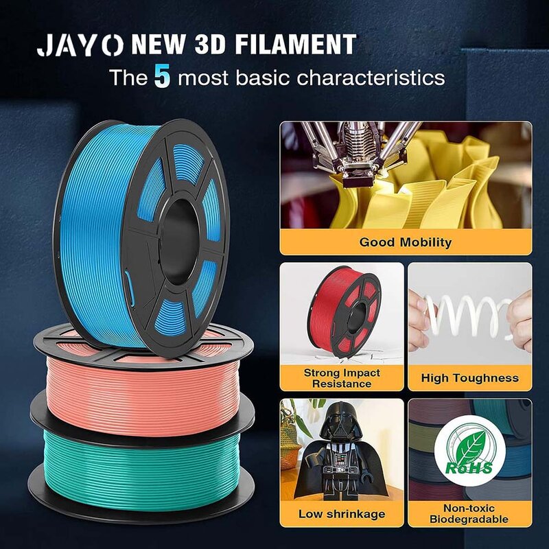 JAYO PLA/PLA META/PETG/sutra/PLA +/kayu/pelangi/Marmer pencetak 3D filamen 1.75mm 5KG bahan cetak 3D untuk pencetak 3D & pena 3D