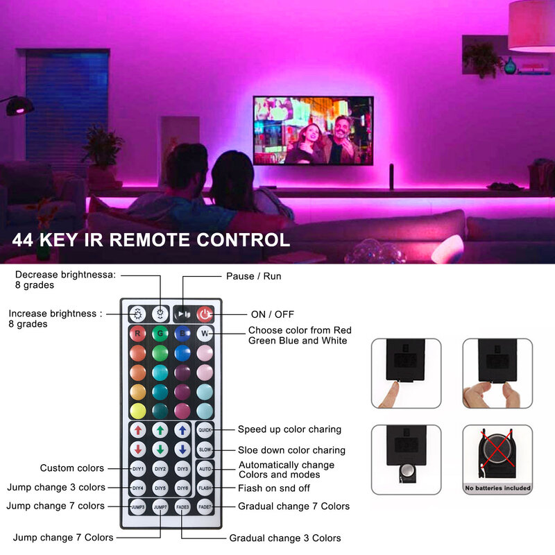 Flexible Neon Light LED Strip 12V for Room Wall Decoration 5050 RGB Tape with 44 key Control Color Change Dimmer Lighting Ribbon