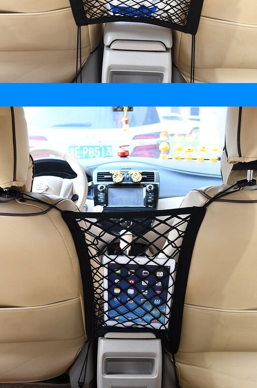 Saco de rede de armazenamento elástico do carro entre assentos organizador interior do carro divisor pet barreira universal stretchable 3 camada saco de malha