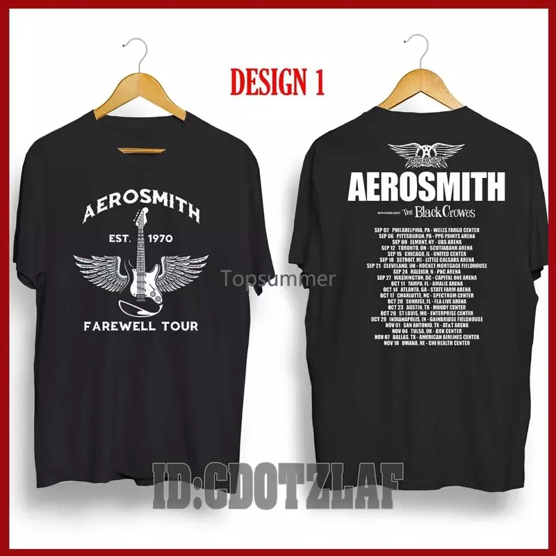 Obral-Aerosmith 2023-2024 tur perpisahan keluar dengan kaos gagak hitam