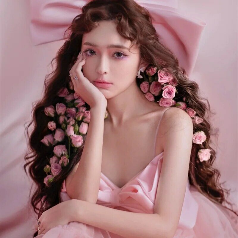 Gaun Prom 2023 gaun pesta mewah gaun wisuda rok besar busur merah muda gaun Mini putri pakaian fotografi foto Kawaii