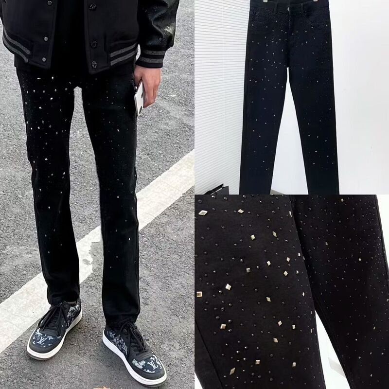 Calça lápis preta casual masculina, jeans justa, calça streetwear, nova moda, broca quente, marca de luxo, design primavera, outono