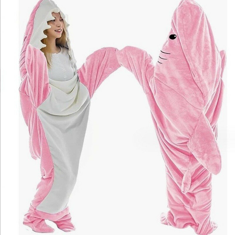 Duży rozmiar zagęszczony ciepły flanelowy śpiwór z rekinem zimowa piżama zwierzęcy kobiety z długim rękawem jednoczęściowy strój domowy dziewczęcy luźny szlafrok