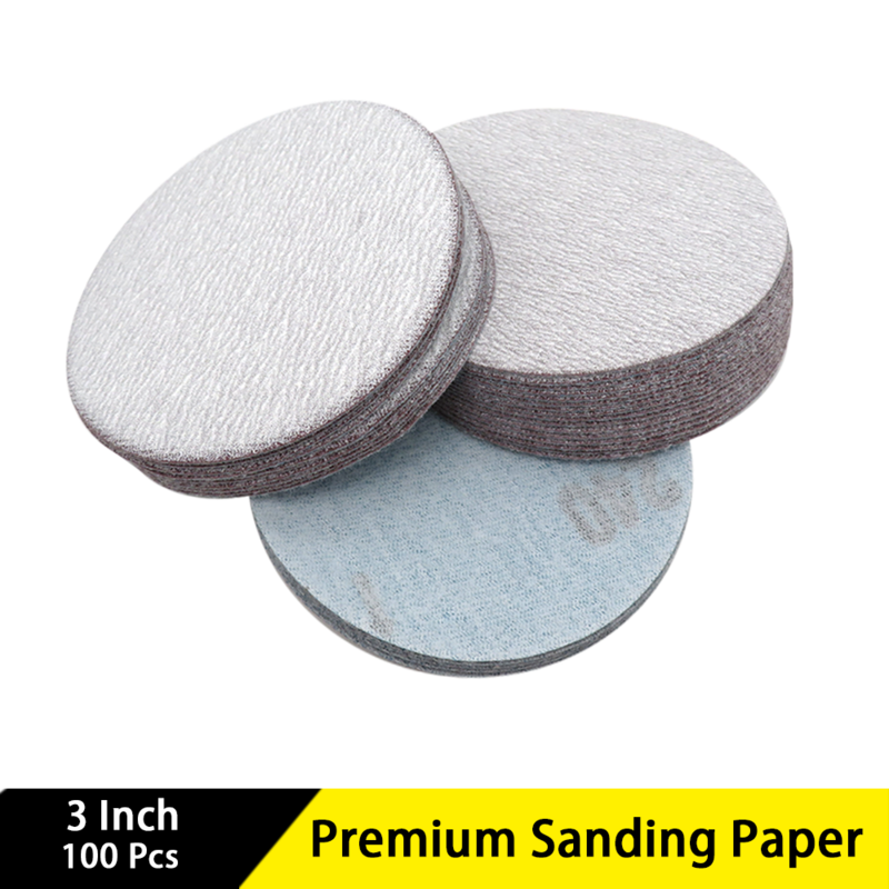 3 Inch Premium Sanding Paper 100 Pcs Assorted 80/100/180/240/400/800/1000 Grit Hook and Loop Sandpaper for Woodworking Autobody