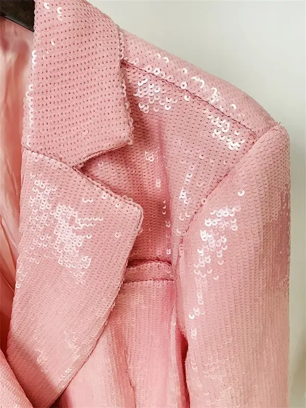 Roze Pailletten Vrouwen Pakken 1 Stuk Blazer Vrouwelijke Glitter Bling Lente Formele Kantoordame Werkkleding Jas Prom Dress