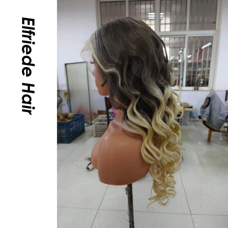 Elfriade-Peluca de cabello humano ondulado para mujer, postizo de encaje Frontal, 4x4, 13x4, 13x6, HD, 613 Remy, # 1B/100%