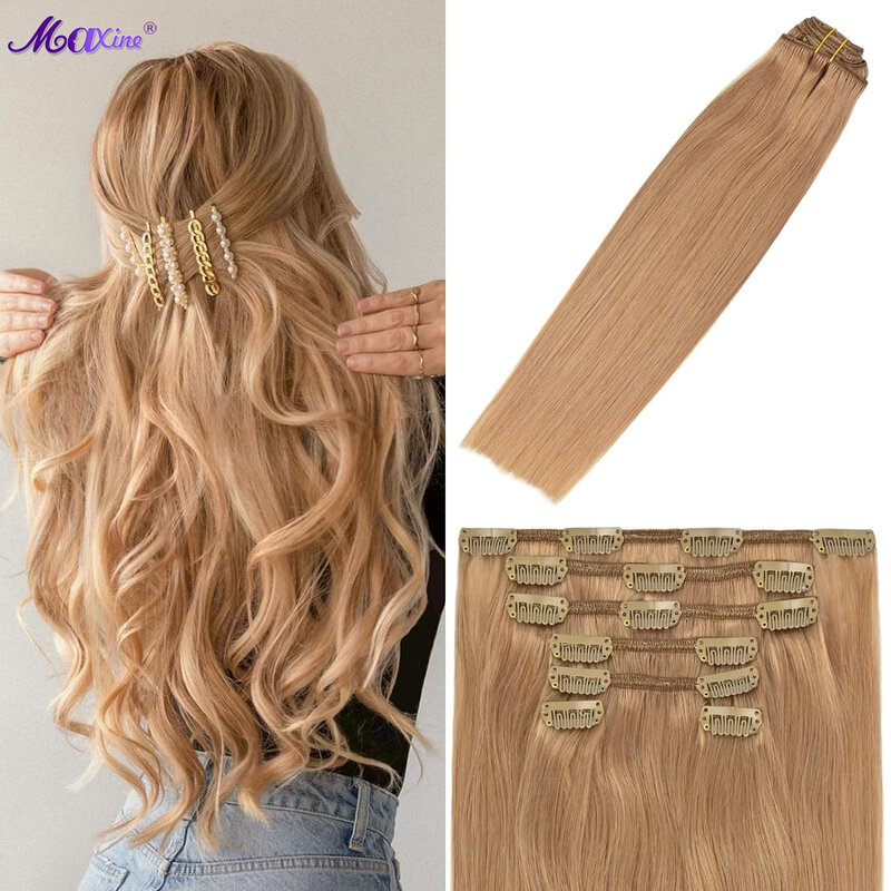 Maxine Clip in Hair Extensions Real Human Hair Invisible Brazilian Hair Brunette Clip in Human Hair Extensions Seamless Clip ins