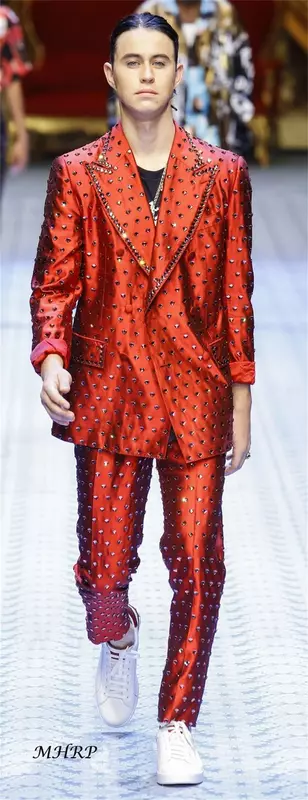 Traje de cristal rojo para hombre, conjunto de 2 piezas, Blazer + pantalón, esmoquin Formal para novio, boda, pasarela, abrigo, chaqueta hecha a medida