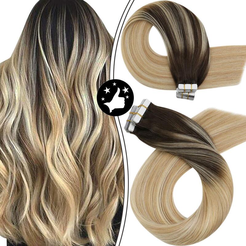 Moresoo Tape in Hair Extensions Human Hair Invisible Seamless Natural Straight Hair Remy Straight Extensions Blonde Tape ins