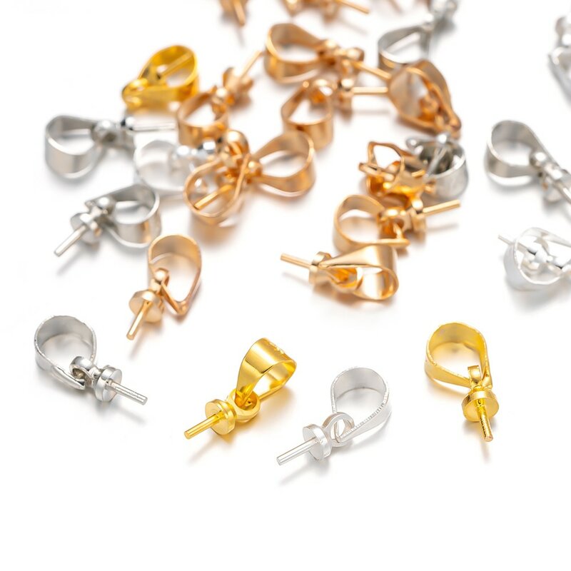 50 pz 925 placcato argento tazza cauzione perla Peg pendenti tappi terminali componenti del connettore per collana fai da te accessori per la creazione di gioielli