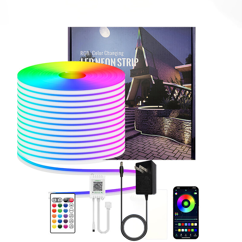 Tira de luz de neón de silicona LED, 24V, Control por aplicación Bluetooth, RGB, adecuada para decoración de patrones DIY de casas