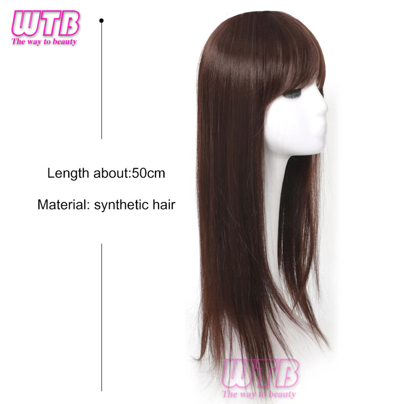 Klip puncak sintetis dalam ekstensi rambut dengan poni untuk wanita meningkatkan jumlah rambut di bagian atas kepala penutup putih