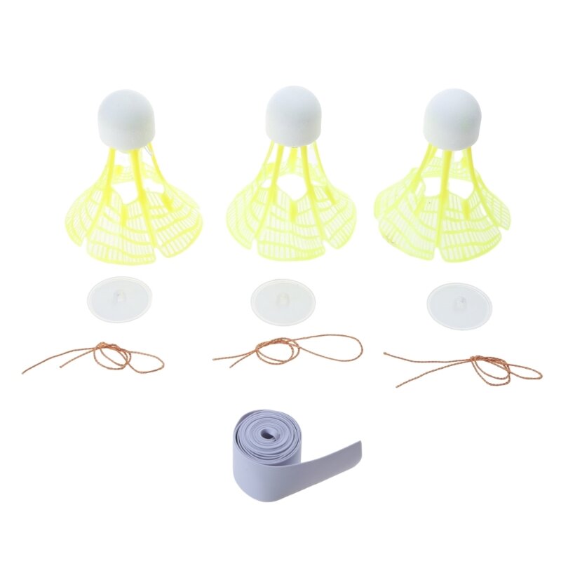 3set Portable Glowing Windproof Badminton Trainer Self Study Shuttlecock Rebounds One Person Playing Elastic Swing Badminton