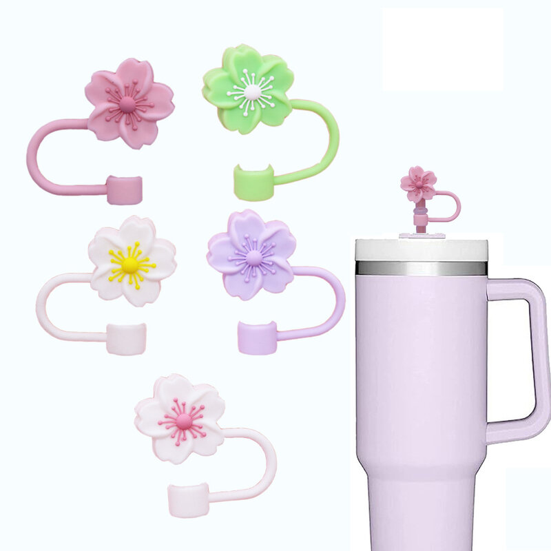 Begonia-Tapón de paja de silicona para Primavera, accesorios de rodillo para bebidas, flor creativa, reutilizable, 10mm