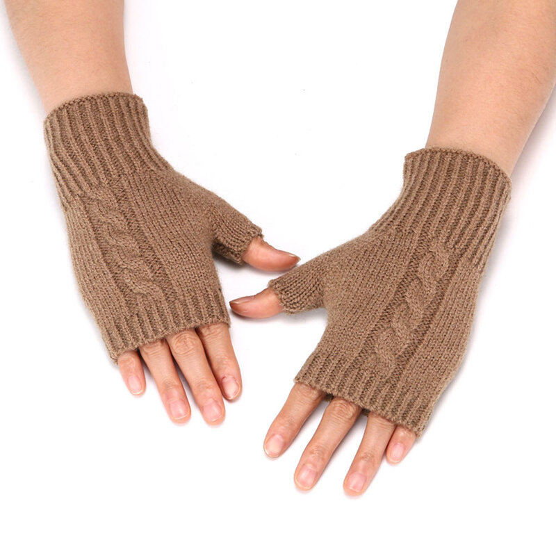 Черные перчатки без пальцев, вязаные хлопковые перчатки на запястье из искусственной шерсти, зимние теплые перчатки для тренировок, 1 пара