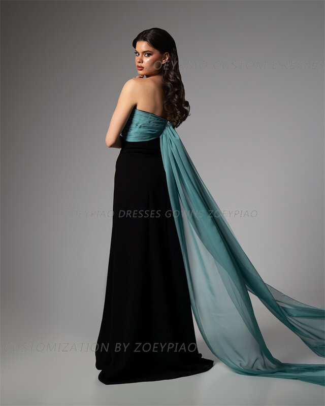 Black/Green Satin/Chiffon Dubai Evening Dresses Long 2024 A-Line Formal Event Prom Dress Gowns Robe De Soiree 2024