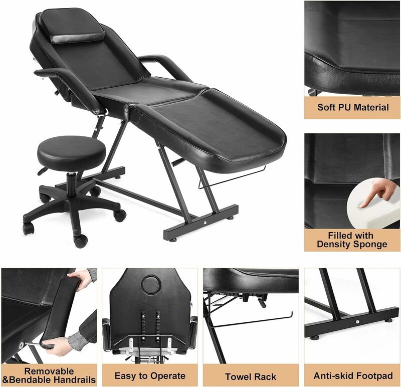 Mesa de massagem facial ajustável para salão de beleza, tatuagem cadeira, barbeiro cama, spa cadeira, massagem equipamentos, artista mão