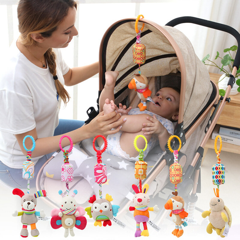 Baby sensorische hängende Rasseln weiches Lernen Spielzeug Plüschtiere Kinderwagen Kleinkind Auto Bett Krippe mit Beißring für bebe Babys Kleinkinder