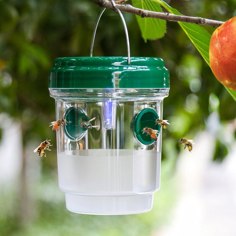 Solar Powered Wasp Trap Lights Waterproof Outdoor Hanging Trap Safe Non-Toxic Bee Hornet Traps Reusable Garden Supplies