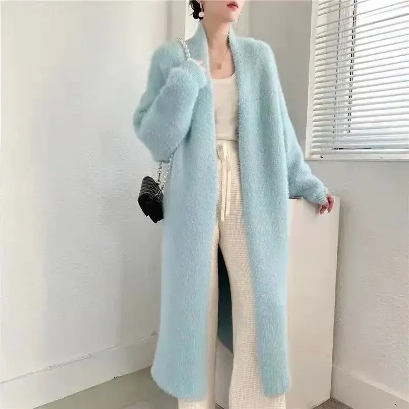Зимнее черное длинное модное осенне-зимнее пальто из искусственного меха женское длинное плюшевое пальто большое теплое пальто из искусственного меха норки для женщин