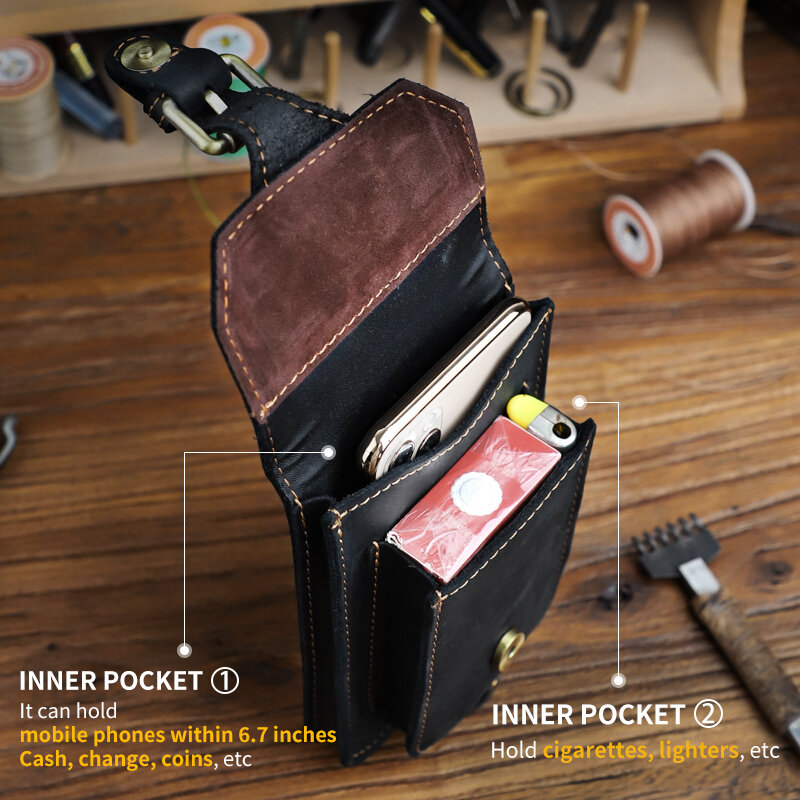 Повседневная Мужская поясная сумка из натуральной кожи, кошелек с крючком для сигарет, телефон диагональю 6,7 дюйма, портативный карман для инструмента
