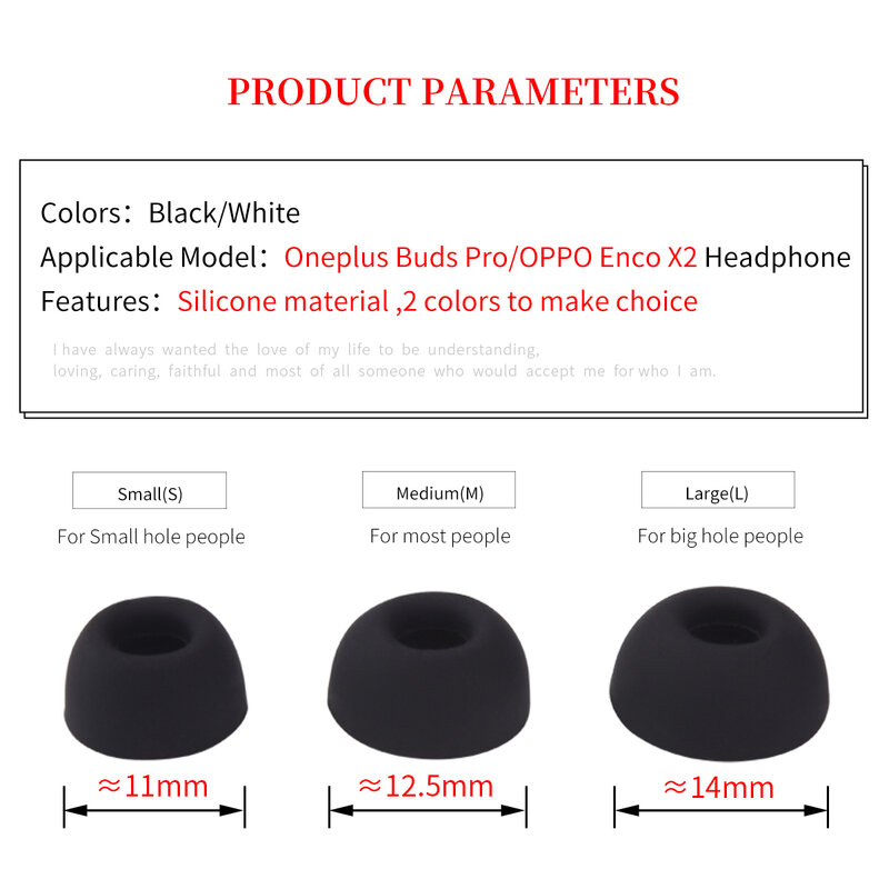 Silicone Ear Dicas para Oneplus Buds Pro, Earbuds Eartips, OPPO Enco X2 TWS, redução de ruído sem fio Dicas, boca oval, 6pcs