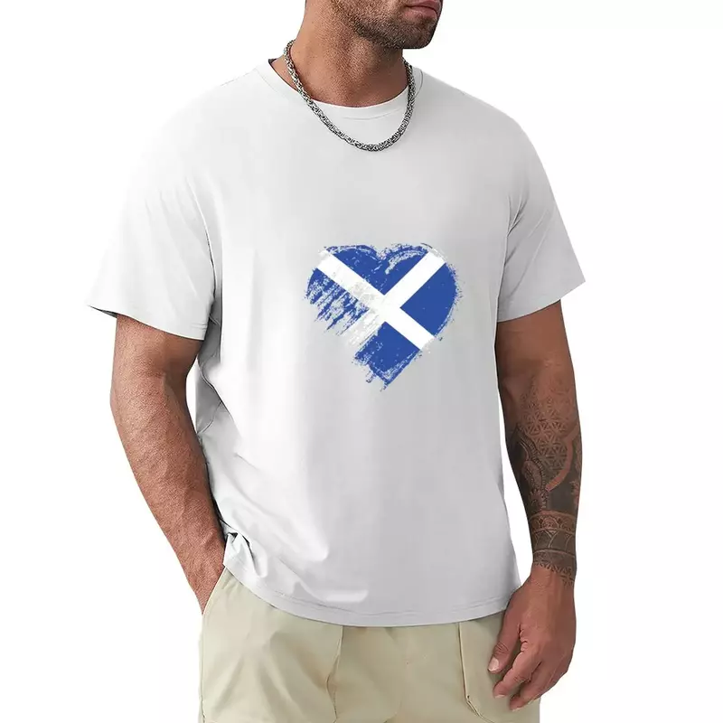 그런지 I Love Scotland 하트 플래그 티셔츠, 속건성 헤비웨이트 블라우스, 남성 티셔츠