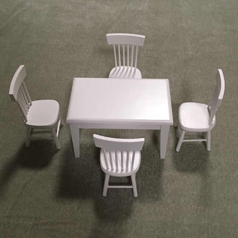 Ensemble de meubles miniatures de maison, table à manger en bois, 4 chaises, accessoire de salon, 1, 12 courses, 5 pièces