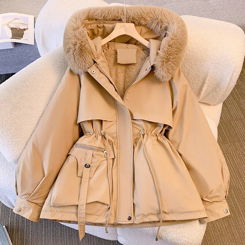 Jaqueta de algodão com capuz de manga comprida feminina, casaco casual, sobretudo grosso, quente, moda, outono, inverno, novo, 2023