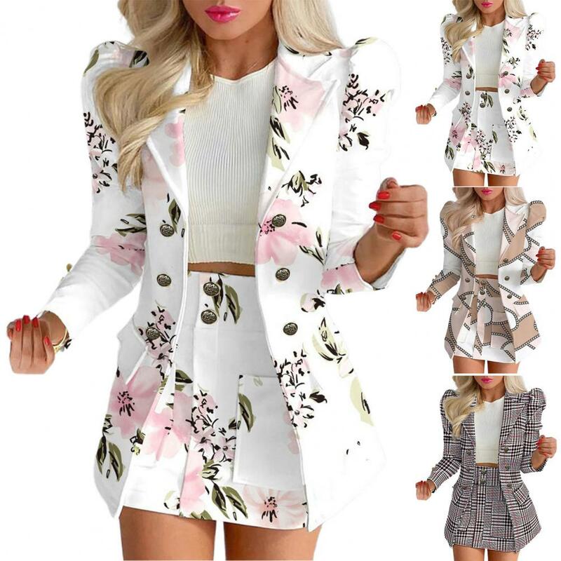 Женский костюм с юбкой, Женский комплект из двух предметов, элегантный деловой костюм в офисном стиле с цветочным принтом в клетку и высокой талией для женщин