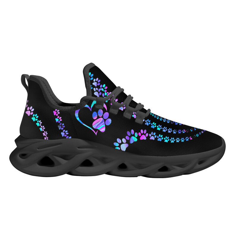 Chaussures plates imprimées CamSolomon pour femmes, baskets souples respirantes, à lacets, plate-forme décontractée, Cool Dog Footprint